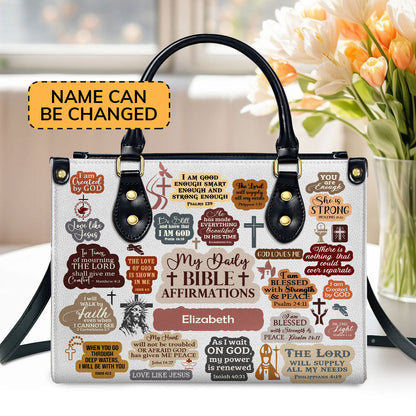 My Daily Bible Affirmation  Personalized Leather Handbag With Zipper - Inspirational Gift Christian Ladies