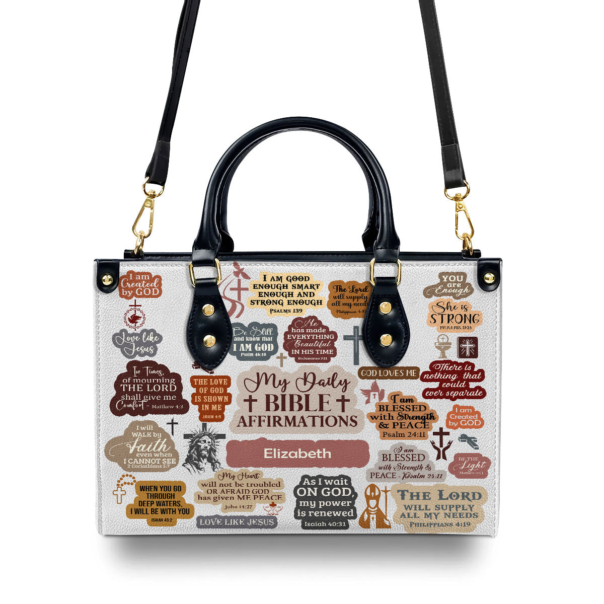 My Daily Bible Affirmation  Personalized Leather Handbag With Zipper - Inspirational Gift Christian Ladies