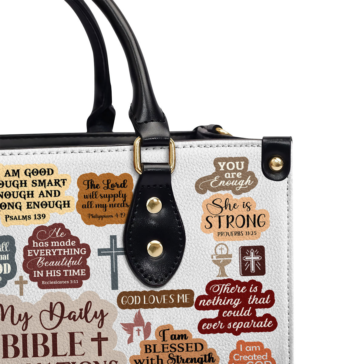 My Daily Bible Affirmation  Personalized Leather Handbag With Zipper - Inspirational Gift Christian Ladies