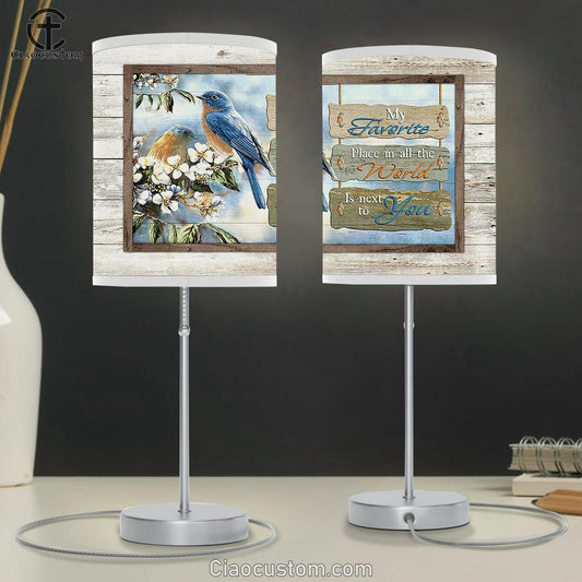 My Favorite Place In All The World Bluebird Jasmine Forest Table Lamp Art - Christian Lamp Art Decor - Bible Verse Table Lamp
