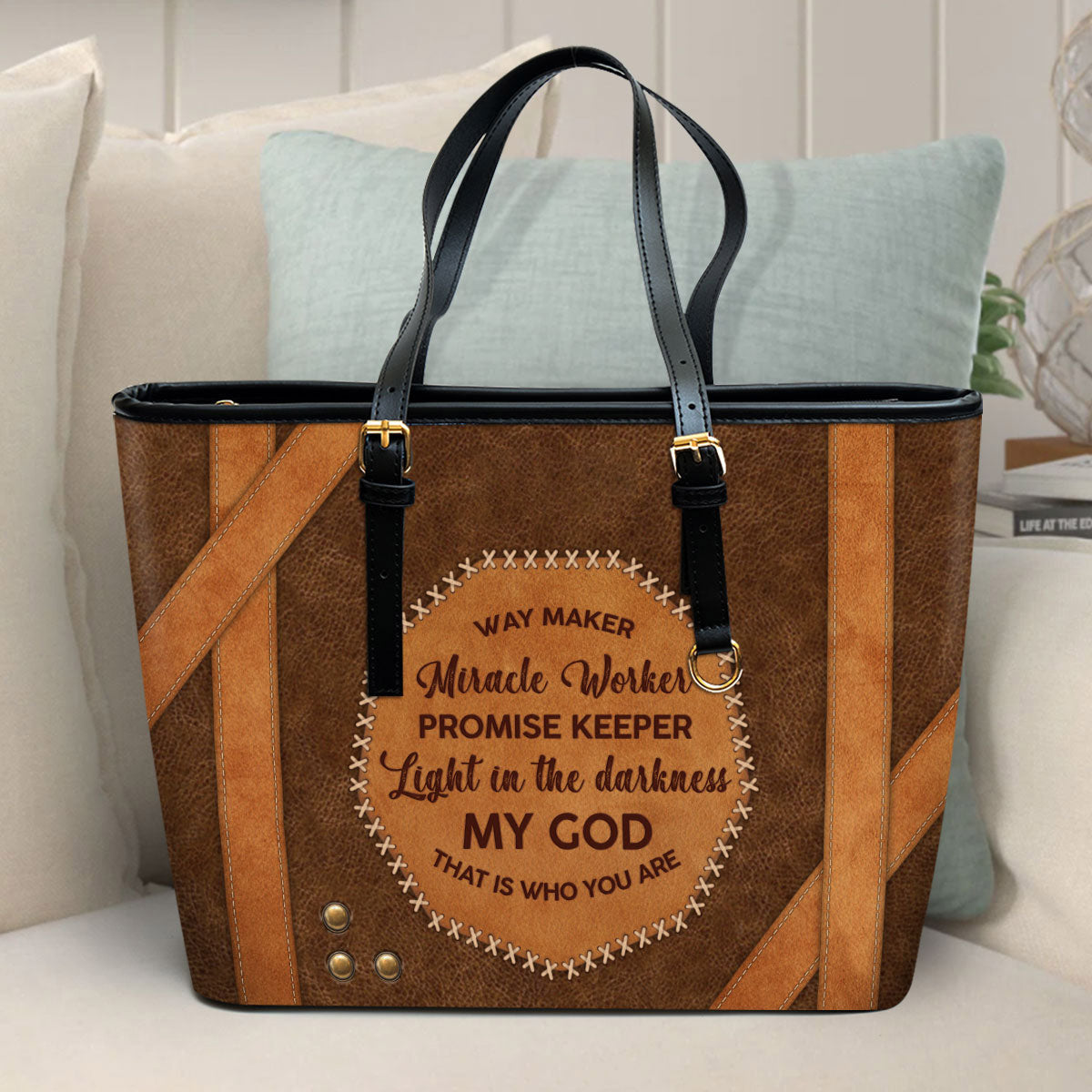 My God That Is Who You Are Large Leather Tote Bag - Christ Gifts For Religious Women - Best Mother's Day Gifts