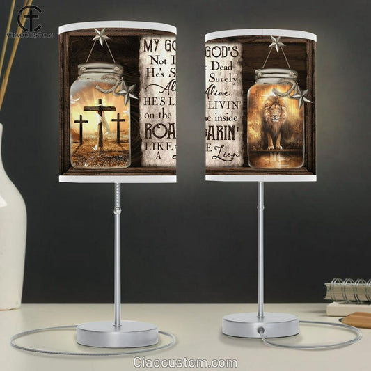 My God's Surely Alive Lion Cross Large Table Lamp - Christian Table Lamp Prints - Religious Table Lamp Art
