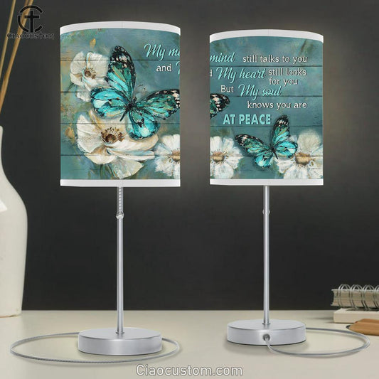 My Mind Still Talks To You Blue Butterfly Jasmine Table Lamp For Bedroom - Bible Verse Table Lamp - Religious Room Decor