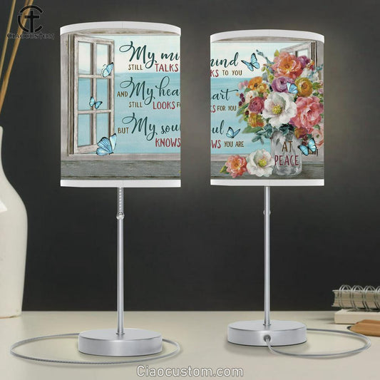 My Mind Still Talks To You Brilliant Flower Blue Butterfly Window Beach Large Table Lamp - Christian Table Lamp Prints