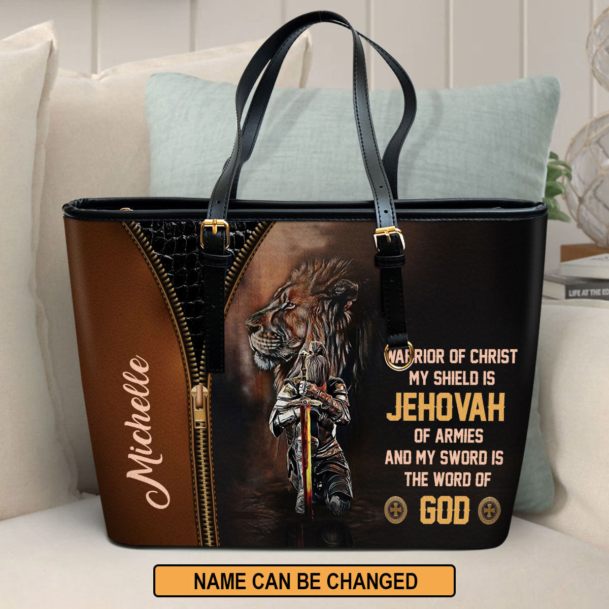 My Shield Is Jehovah Of Armies Personalized Pu Leather Tote Bag For Women - Mom Gifts For Mothers Day
