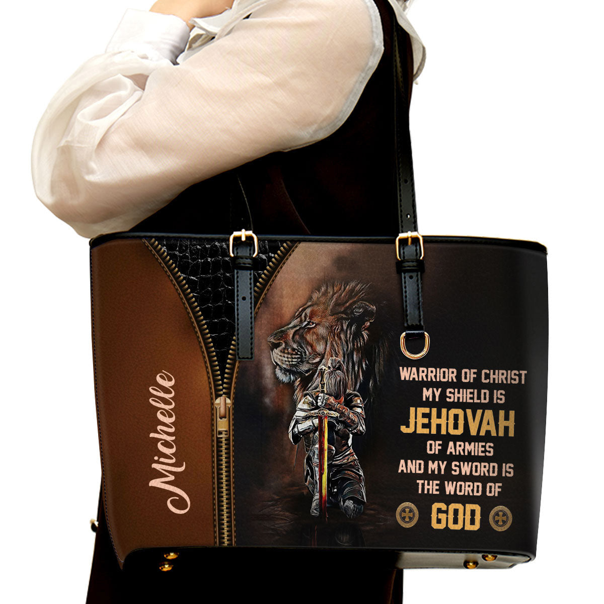 My Shield Is Jehovah Of Armies Personalized Pu Leather Tote Bag For Women - Mom Gifts For Mothers Day