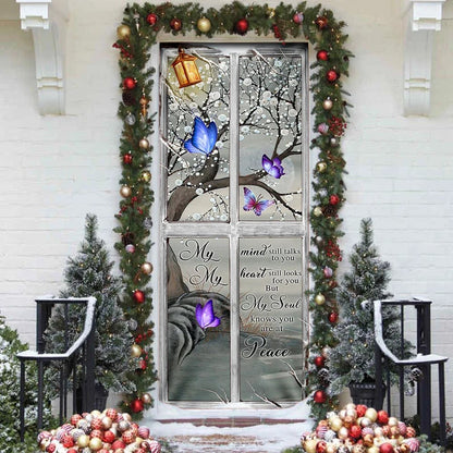 My Soul Knows You Are At Peace Butterfly Memory Sign Door Cover - Religious Door Decorations