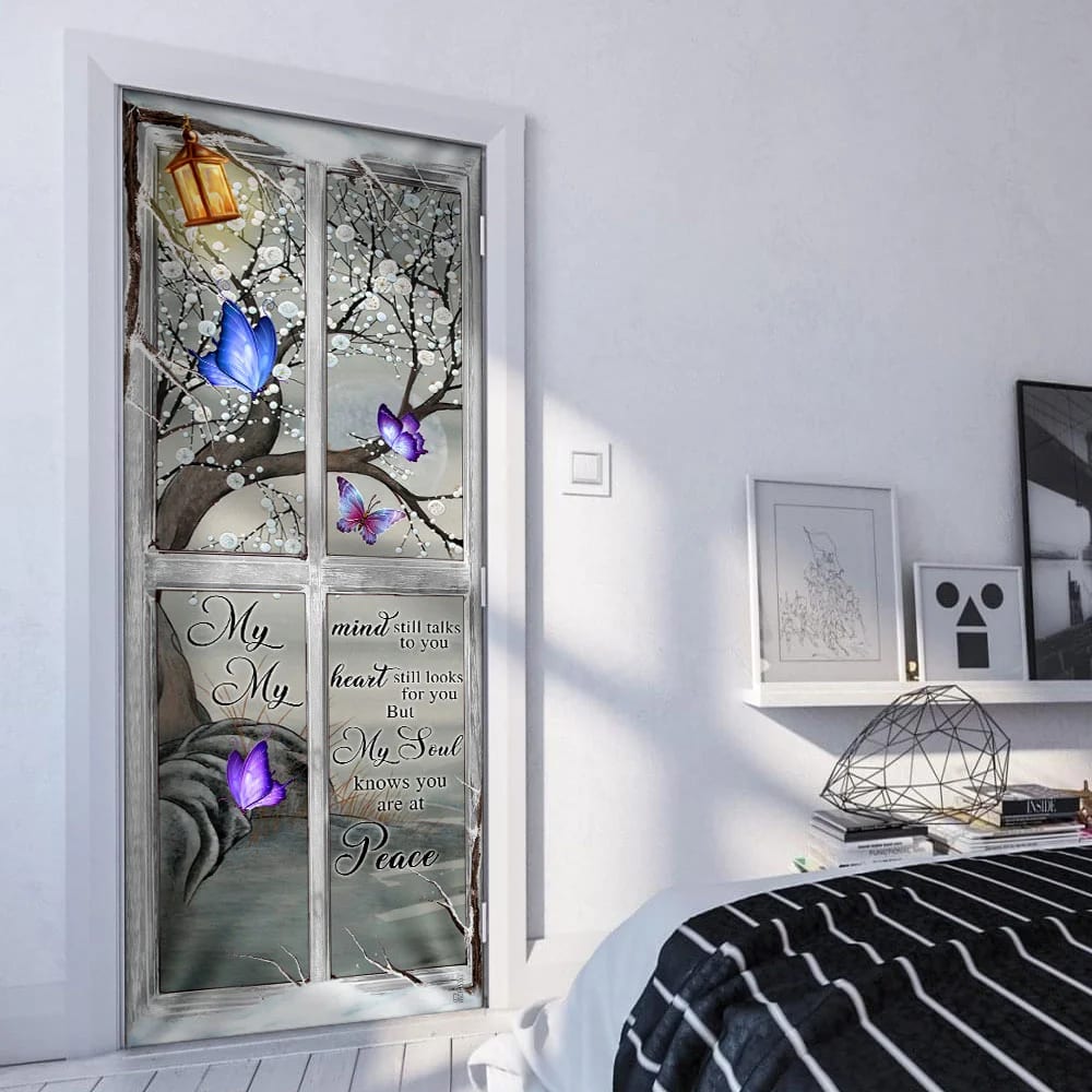 My Soul Knows You Are At Peace Butterfly Memory Sign Door Cover - Religious Door Decorations