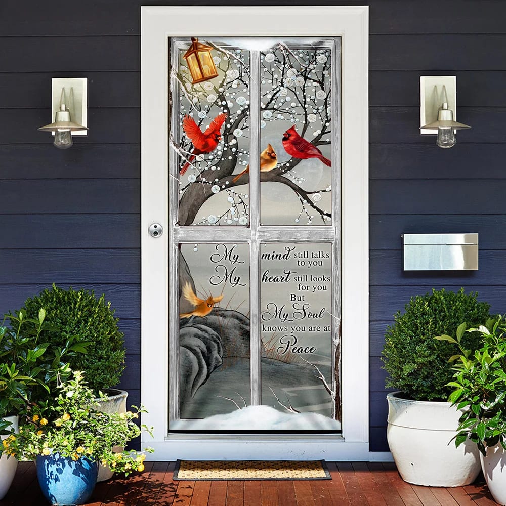 My Soul Knows You Are At Peace Cardinal Memory Sign Door Cover - Religious Door Decorations