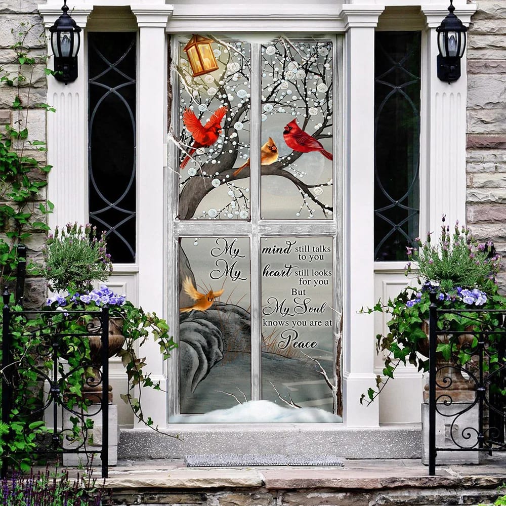 My Soul Knows You Are At Peace Cardinal Memory Sign Door Cover - Religious Door Decorations