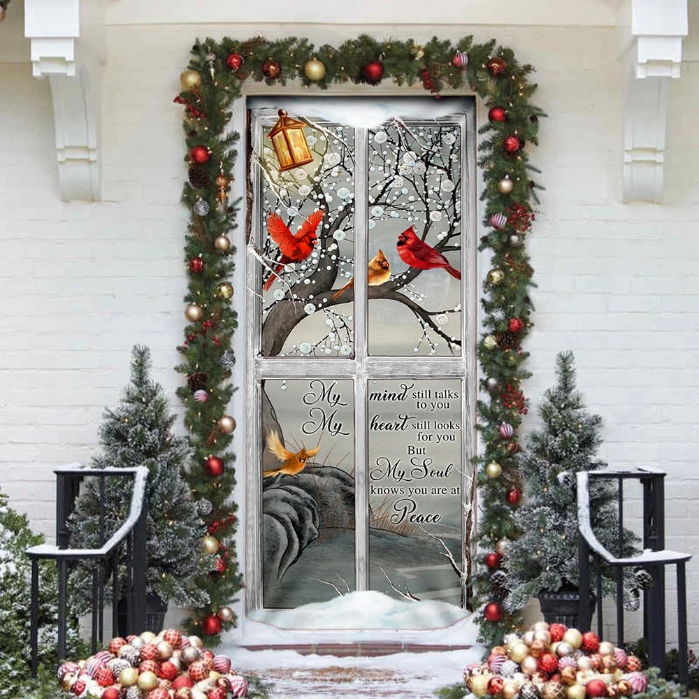 My Soul Knows You Are At Peace Cardinal Memory Sign Door Cover - Religious Door Decorations