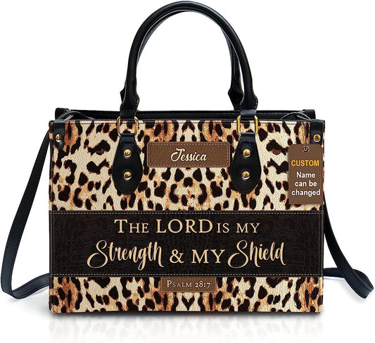 My Strength & My Shield Personalized Leather Bag With Handle for Christian Women
