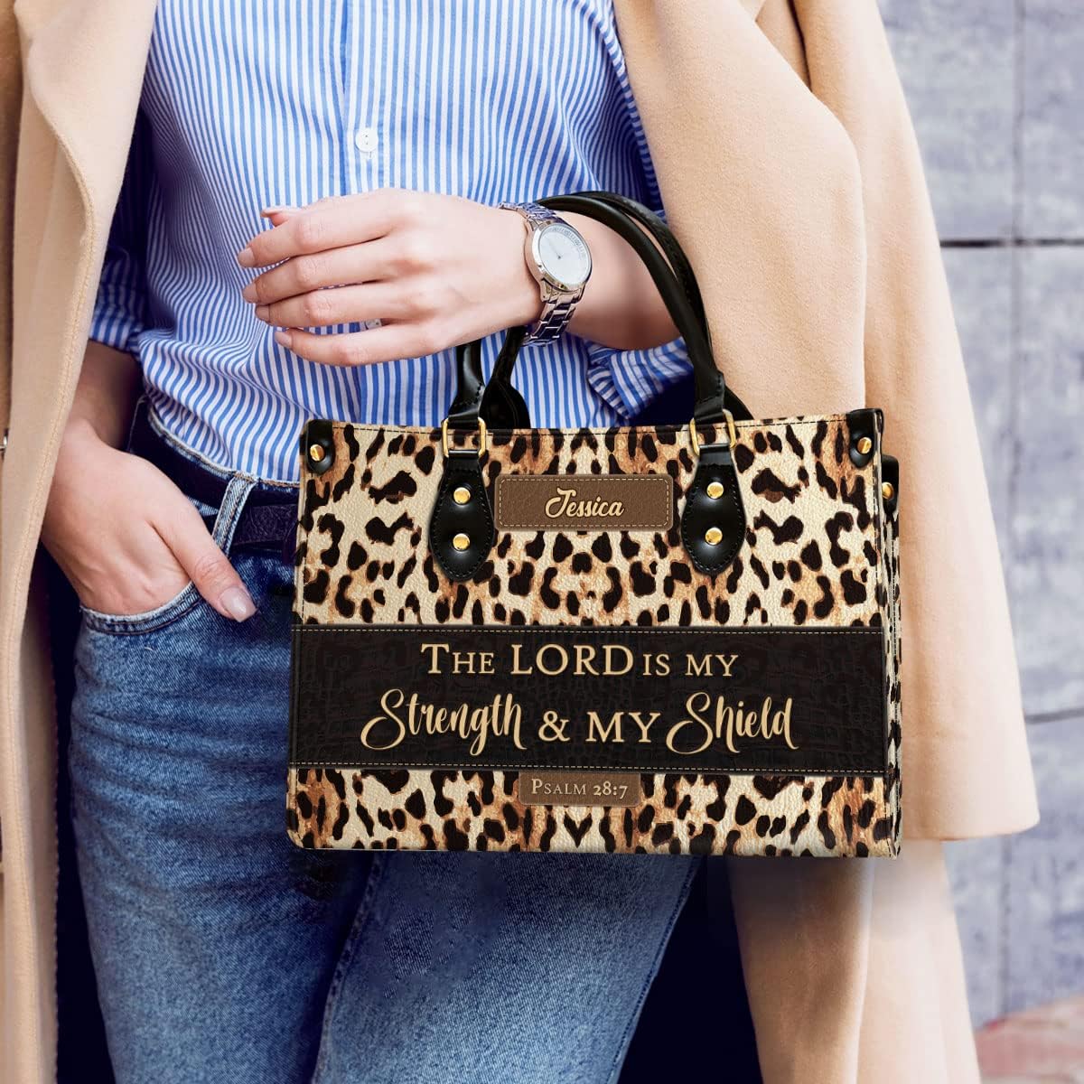 My Strength & My Shield Personalized Leather Bag With Handle for Christian Women