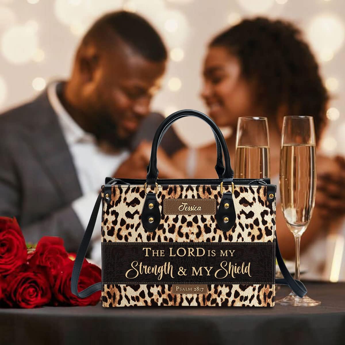 My Strength & My Shield Personalized Leather Bag With Handle for Christian Women