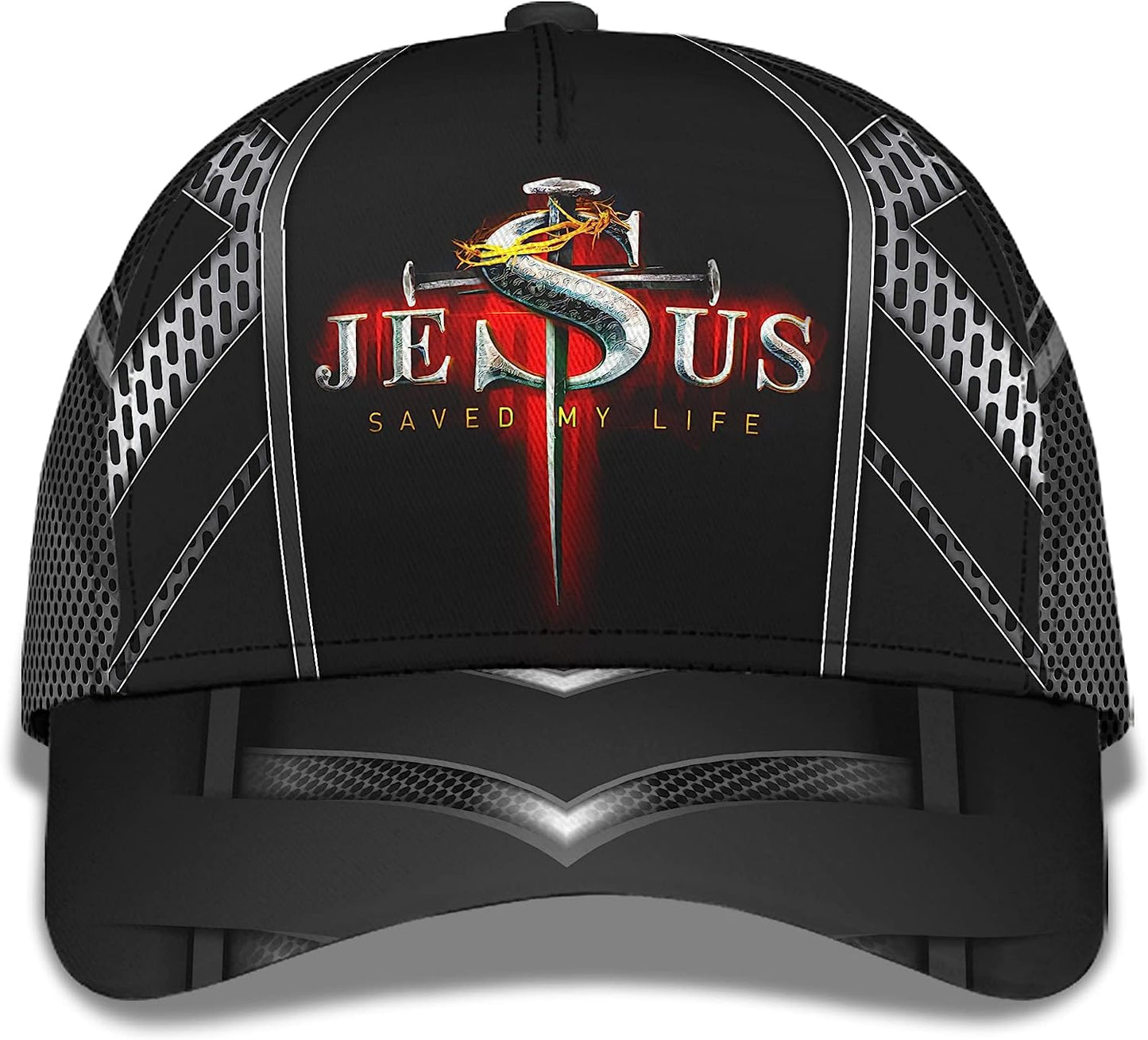 Nails Cross With Crown Of Thorn Jesus Saved My Life All Over Print Baseball Cap - Christian Hats For Men Women