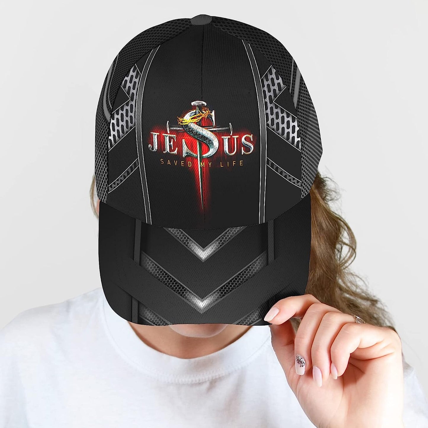 Nails Cross With Crown Of Thorn Jesus Saved My Life All Over Print Baseball Cap - Christian Hats For Men Women