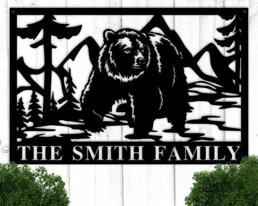 Namashop- Personalized Bear Metal Cabin Sign Outdoor Custom Family Name Sign Last Name Sign Farmhouse Wall Decor