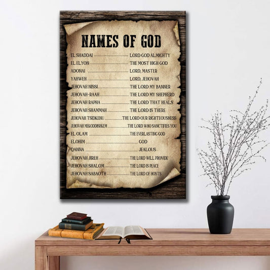 Names Of God Christian Canvas Art - Bible Verse Canvas - Scripture Wall Art