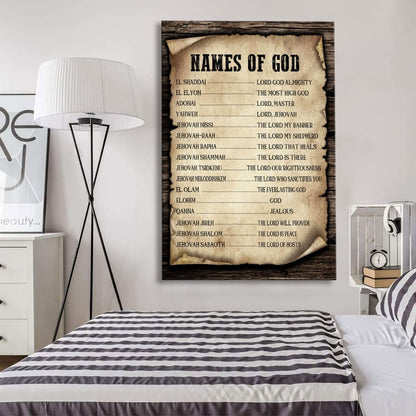 Names Of God Christian Canvas Art - Bible Verse Canvas - Scripture Wall Art