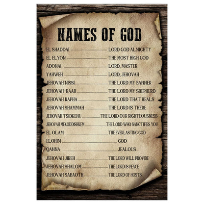 Names Of God Christian Canvas Art - Bible Verse Canvas - Scripture Wall Art