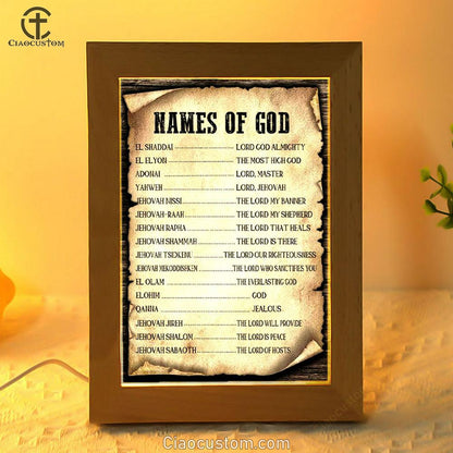 Names Of God Christian Frame Lamp Prints - Bible Verse Wooden Lamp - Scripture Night Light