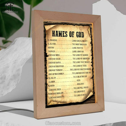 Names Of God Christian Frame Lamp Prints - Bible Verse Wooden Lamp - Scripture Night Light