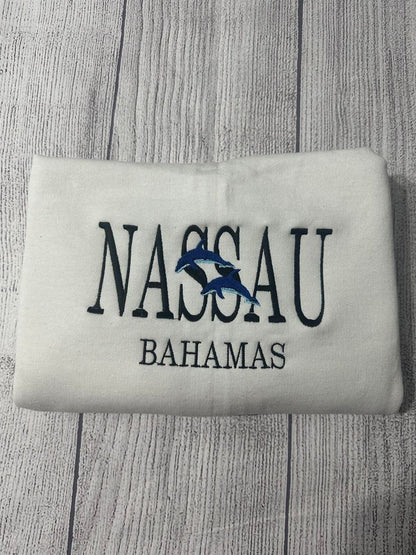 Nassau Bahamas Embroidered Crewneck, Women's Embroidered Sweatshirts