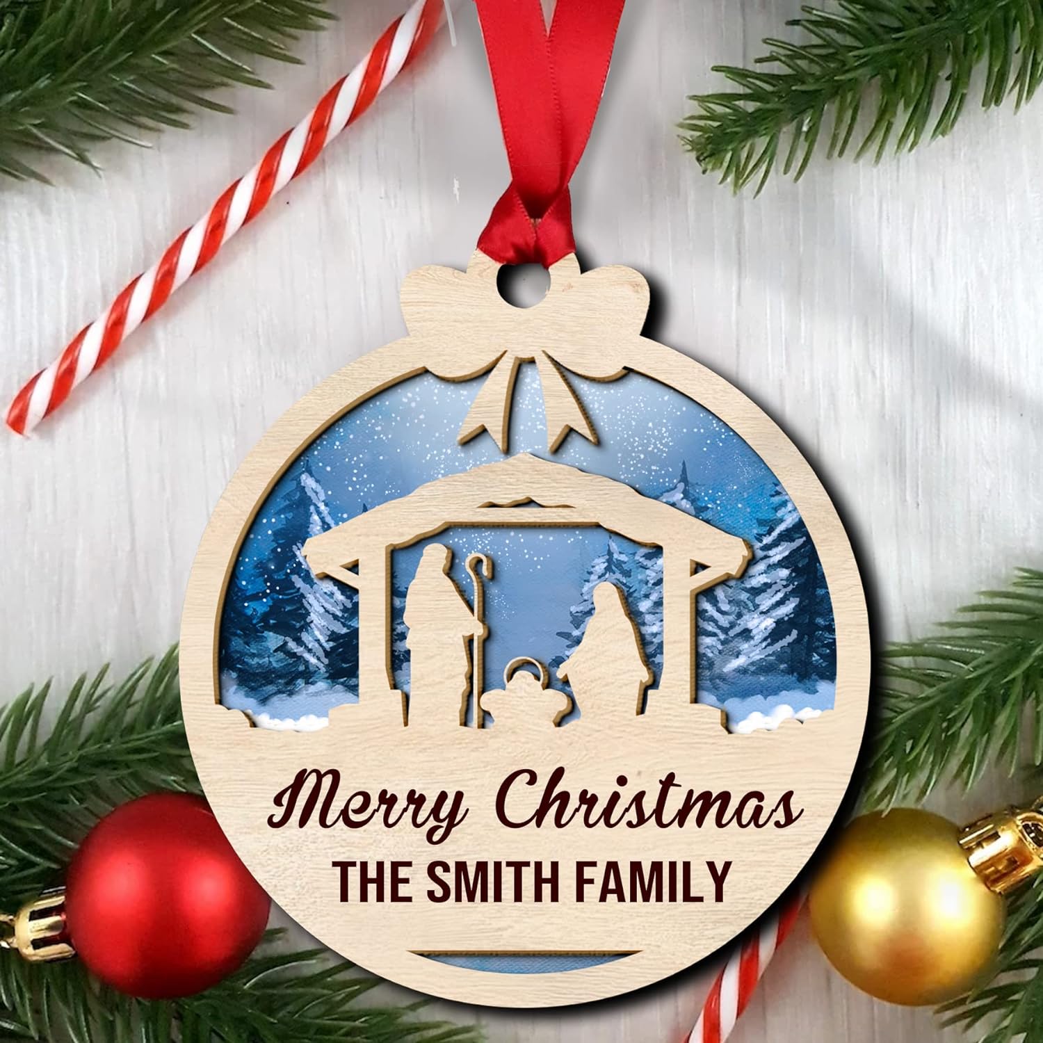 Nativity Christmas Jesus Custom Wood Layered Ornaments - Personalized Ornaments for Christmas Tree Decorations