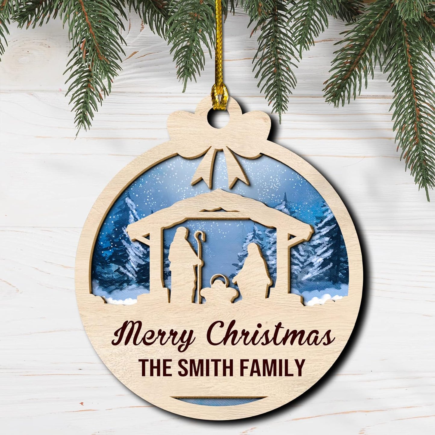 Nativity Christmas Jesus Custom Wood Layered Ornaments - Personalized Ornaments for Christmas Tree Decorations