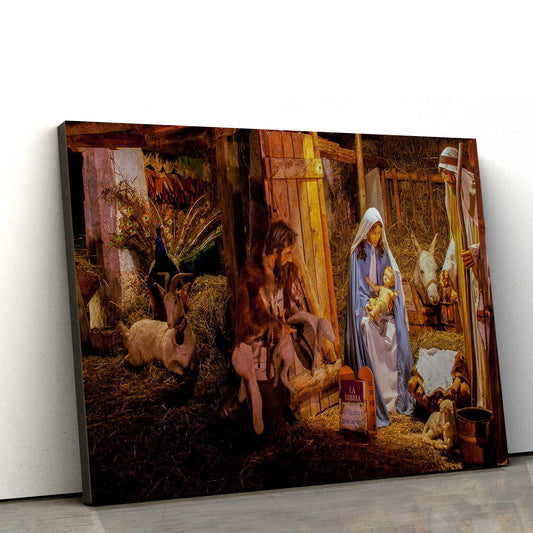 Nativity Joseph Holding Baby - Jesus Canvas Wall Art - Christian Wall Art