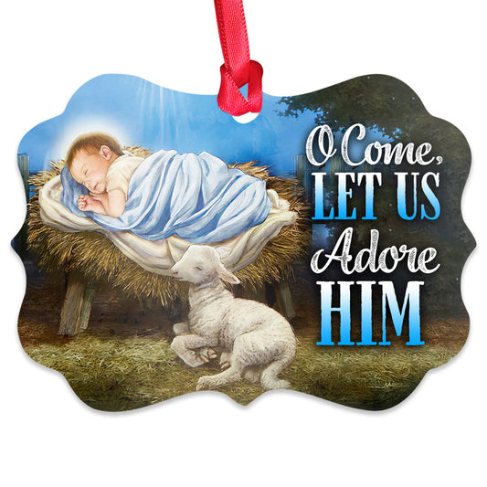 Nativity O Come Let Us Adore Him 2 Metal Ornament - Christmas Ornament - Christmas Gift