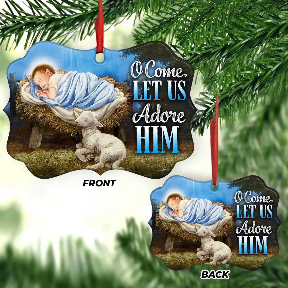 Nativity O Come Let Us Adore Him 2 Metal Ornament - Christmas Ornament - Christmas Gift