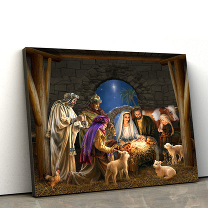 Nativity Scene Painting Jesus - Jesus Canvas Wall Art - Christian Wall Art