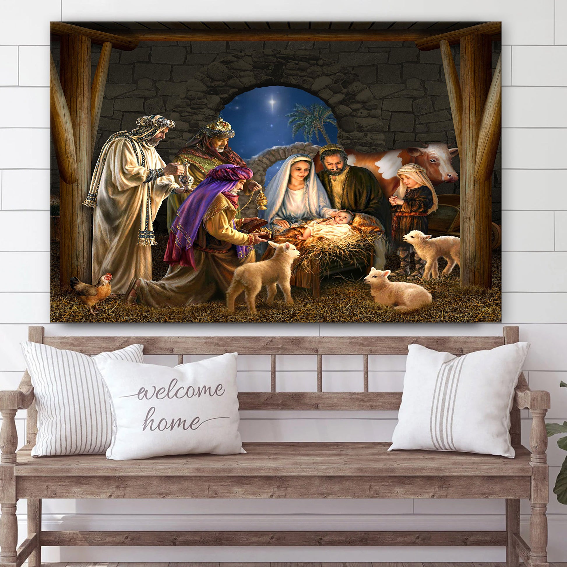 Nativity Scene Painting Jesus - Jesus Canvas Wall Art - Christian Wall Art