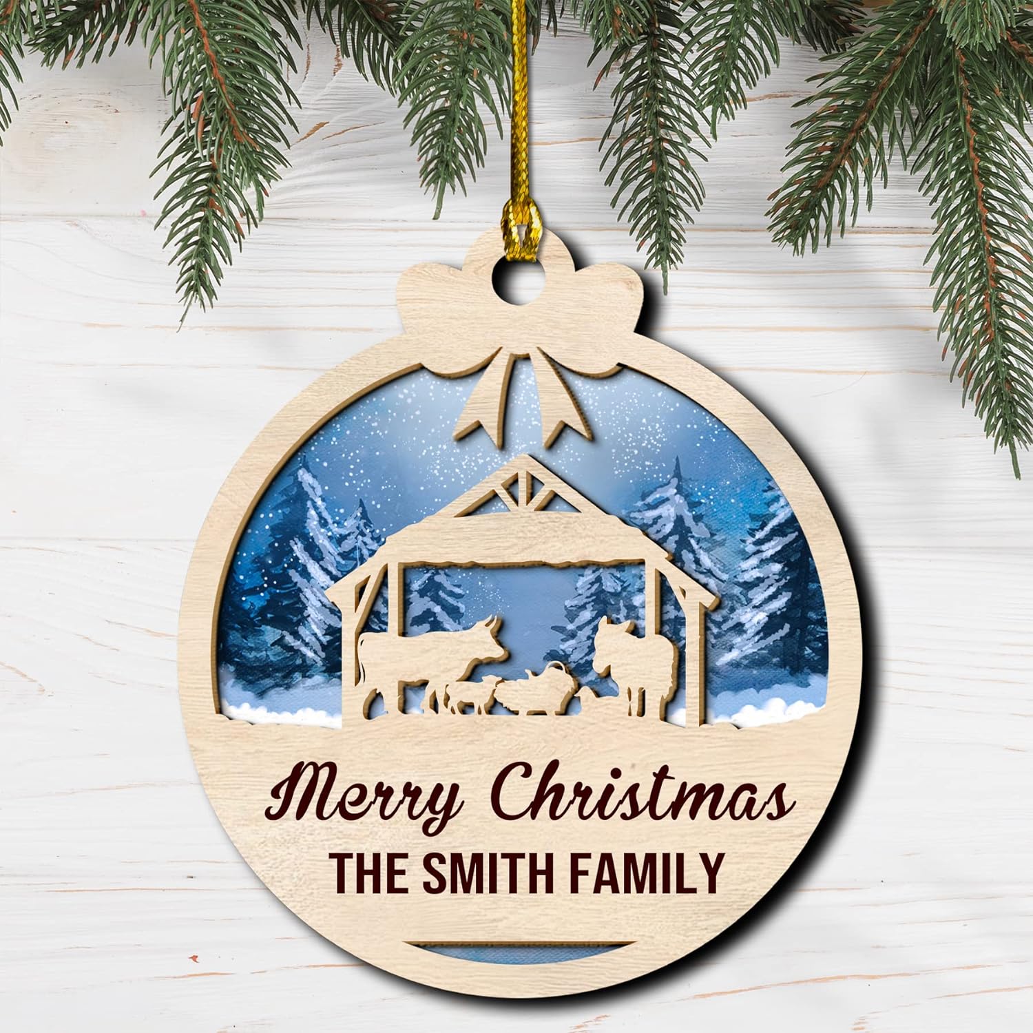 Nativity of Jesus Custom Wood Layered Ornaments - Personalized Ornaments for Christmas Tree Decorations