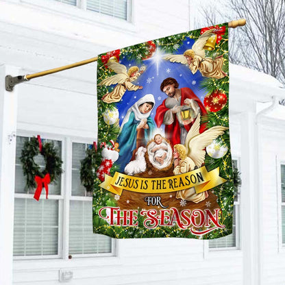Nativity of Jesus Holy Night Christmas Flag Jesus Is The Reason For The Season - Religious Christmas House Flags