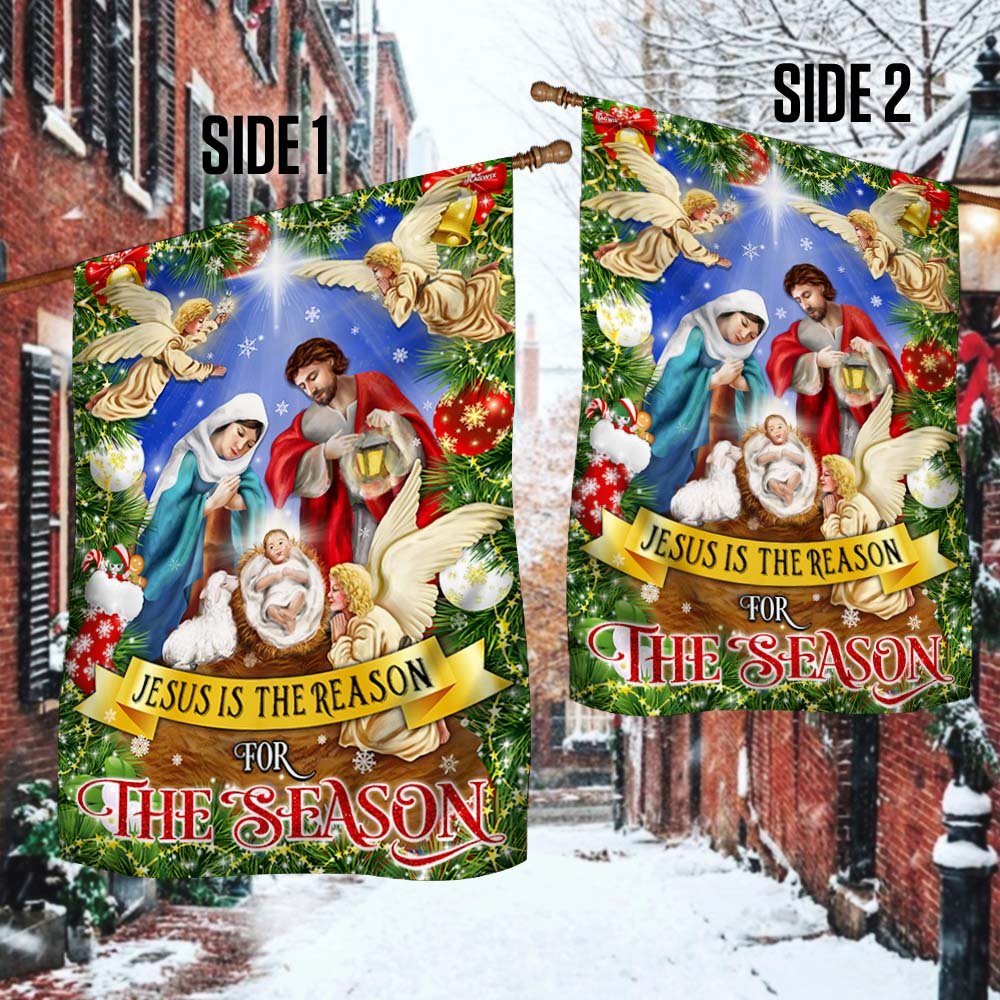 Nativity of Jesus Holy Night Christmas Flag Jesus Is The Reason For The Season - Religious Christmas House Flags