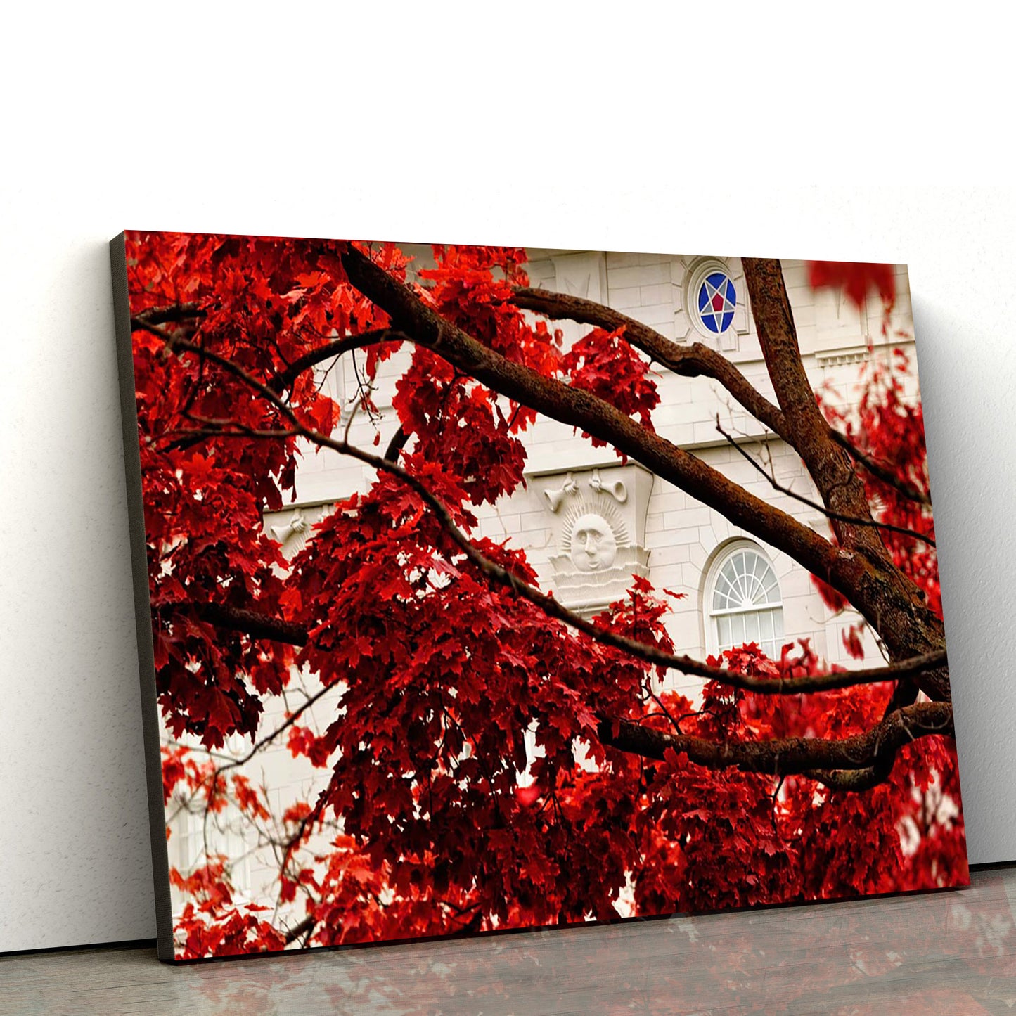 Nauvoo Temple Red Leaves Canvas Wall Art - Jesus Christ Picture - Canvas Christian Wall Art