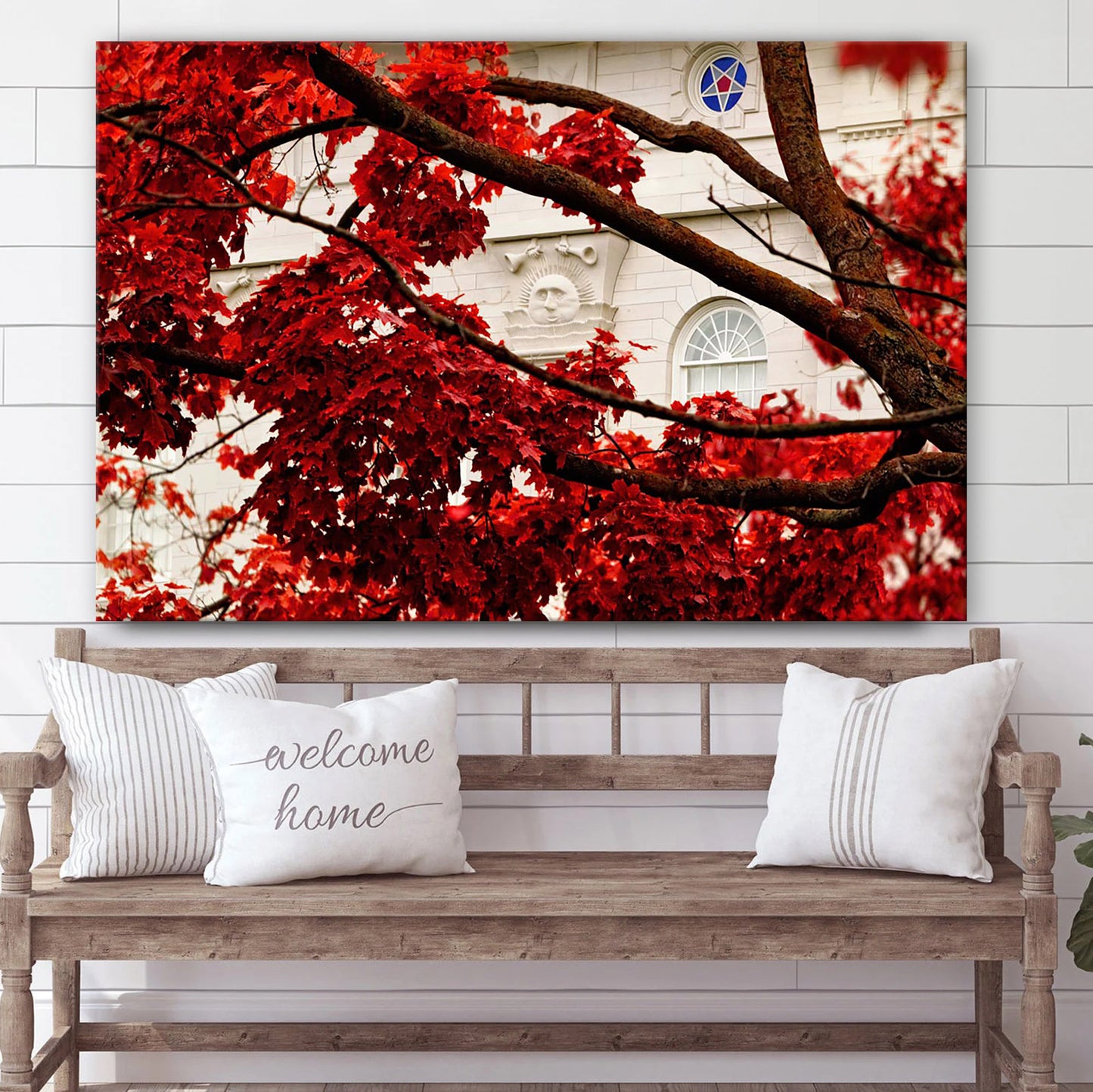 Nauvoo Temple Red Leaves Canvas Wall Art - Jesus Christ Picture - Canvas Christian Wall Art