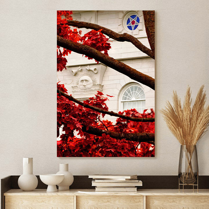 Nauvoo Temple Red Leaves Vertical Crop Canvas Pictures - Jesus Canvas Art - Christian Wall Art