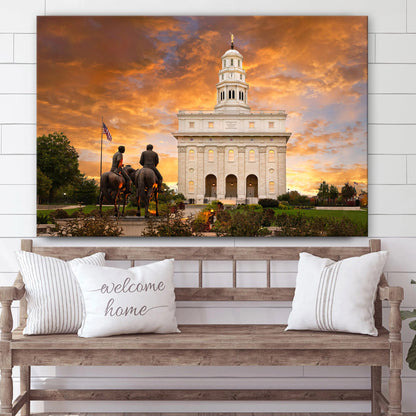 Nauvoo Temple Sunrise With Joseph And Hyrum Canvas Wall Art - Jesus Christ Picture - Canvas Christian Wall Art