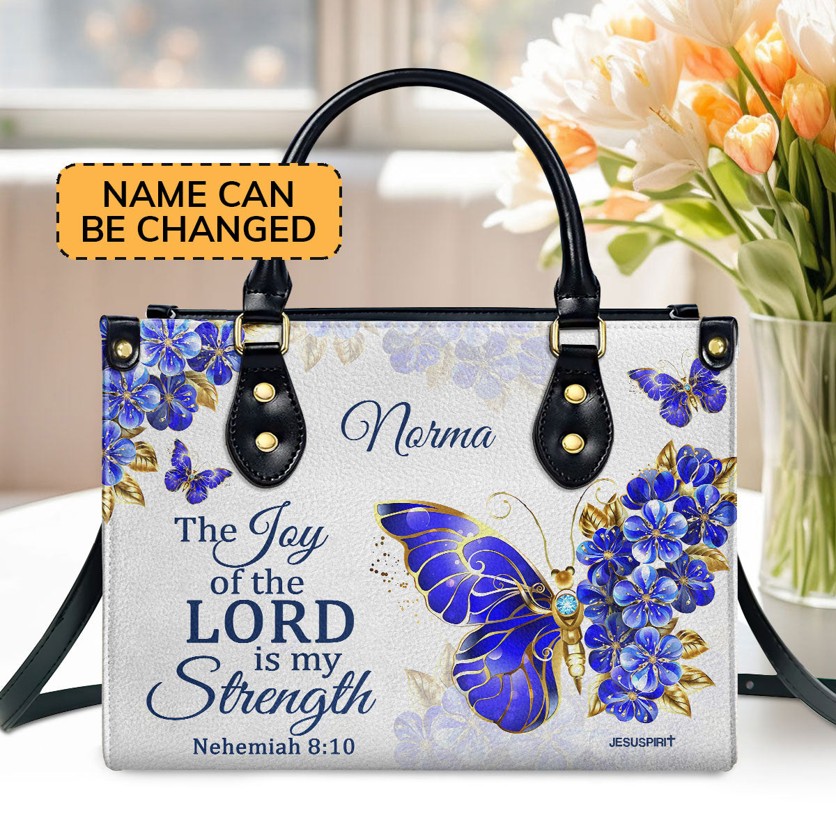 Nehemiah 810 The Joy Of The Lord Is My Strength Bible Verse Gifts For Christian Women Personalized Leather Handbag With Handle