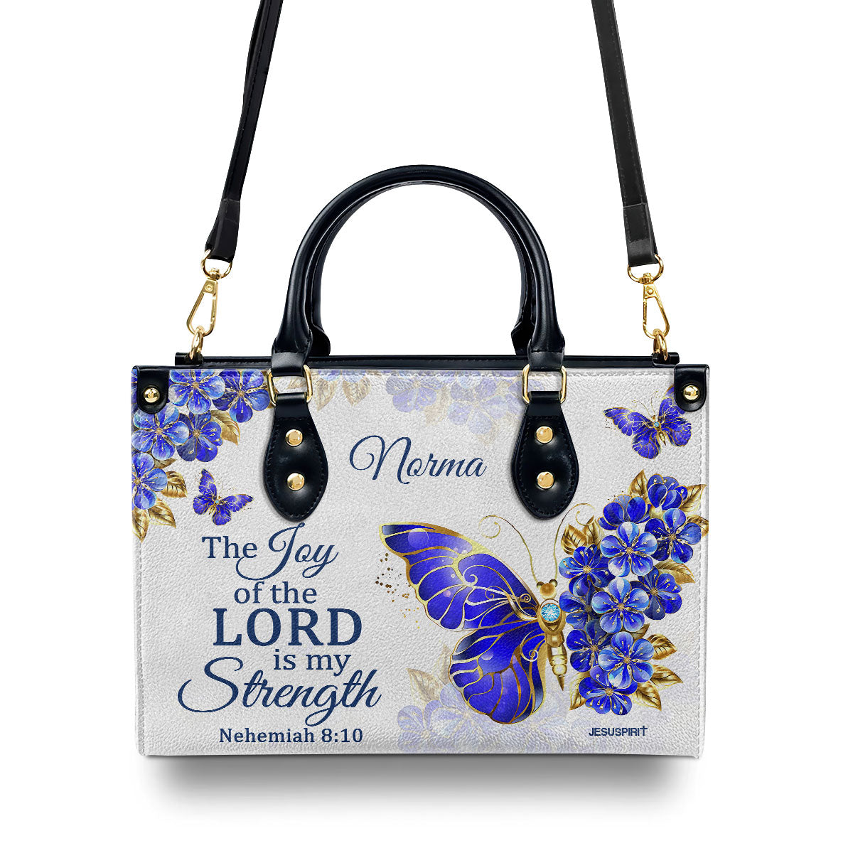 Nehemiah 810 The Joy Of The Lord Is My Strength Bible Verse Gifts For Christian Women Personalized Leather Handbag With Handle