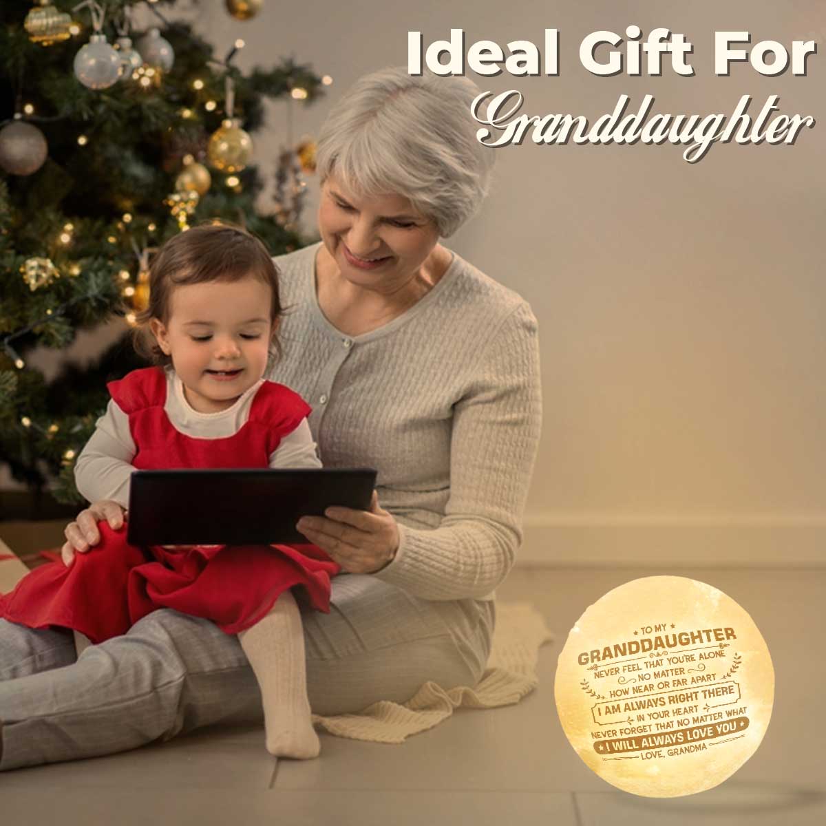 Never Feel That You're Alone 3d Printed Moon Lamp - To My Granddaughter - Gift For Granddaughter - Engraved Moon Lamp