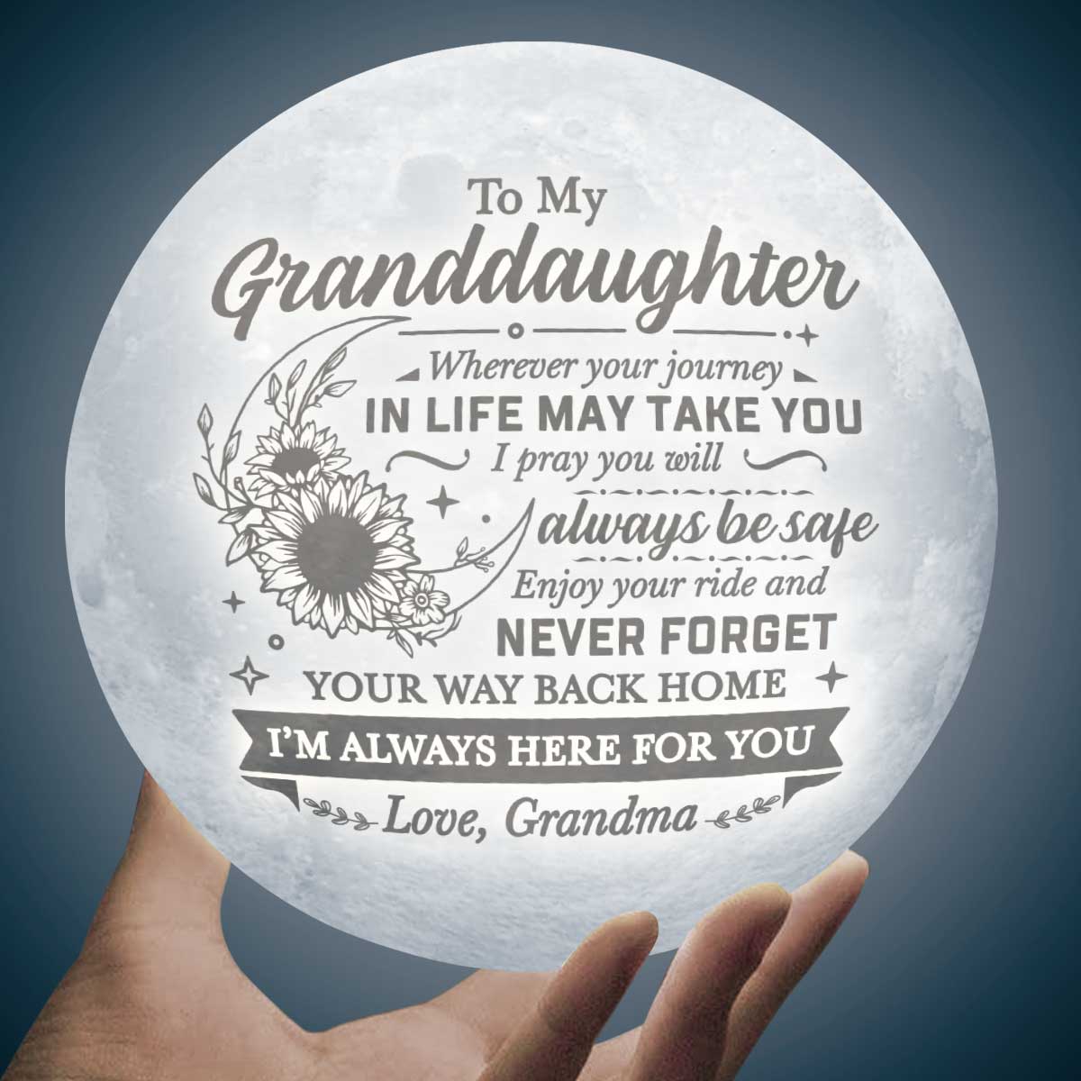 Never Forget Your Way Back Home 3d Printed Moon Lamp - To My Granddaughter - Gift For Granddaughter - Engraved Moon Lamp
