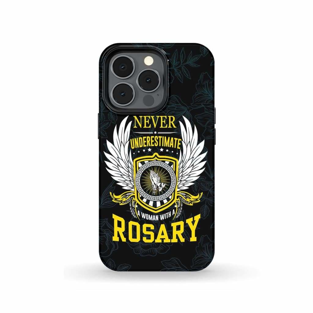 Never Underestimate A Woman With A Rosary Phone Case  Christian Phone Cases - Inspirational Bible Scripture iPhone Cases