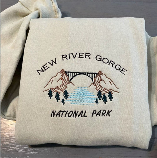 New River Gorge Embroidered Sweatshirt; Virginia Park Crewneck, Women's Embroidered Sweatshirts