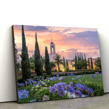 Newport Beach Temple Flower Pathway Canvas Wall Art - Jesus Christ Picture - Canvas Christian Wall Art