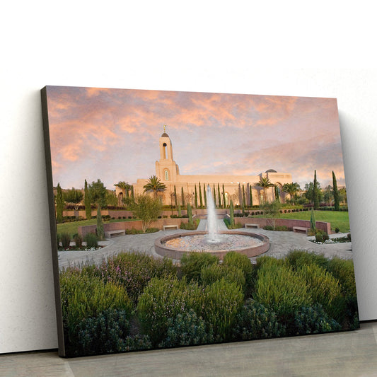 Newport Beach Temple Fountain Canvas Wall Art - Jesus Christ Picture - Canvas Christian Wall Art