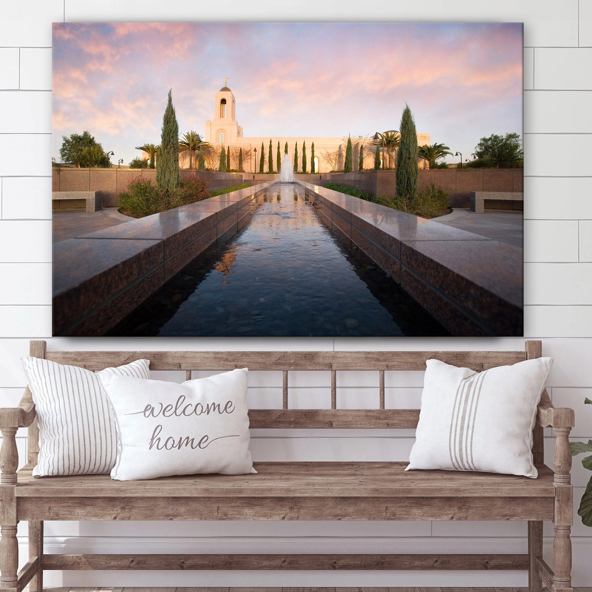 Newport Beach Temple Reflections Canvas Wall Art - Jesus Christ Picture - Canvas Christian Wall Art